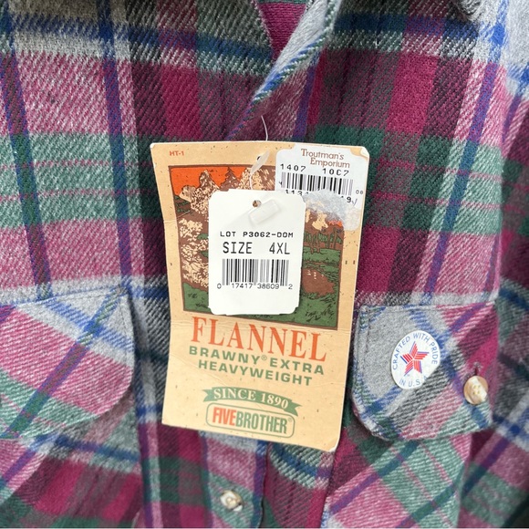 Five Brother Vintage Brawny Extra Weight Plaid Flannel Shirt NWT Sz 4XL - Picture 4 of 11